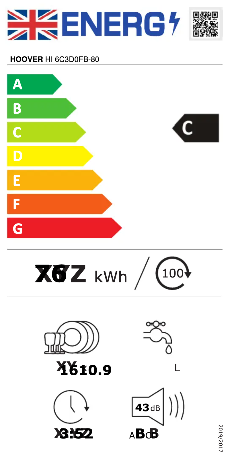 Page 1 de la notice Label énergétique Hoover H-DISH 500 HI 6C3D0FB-80