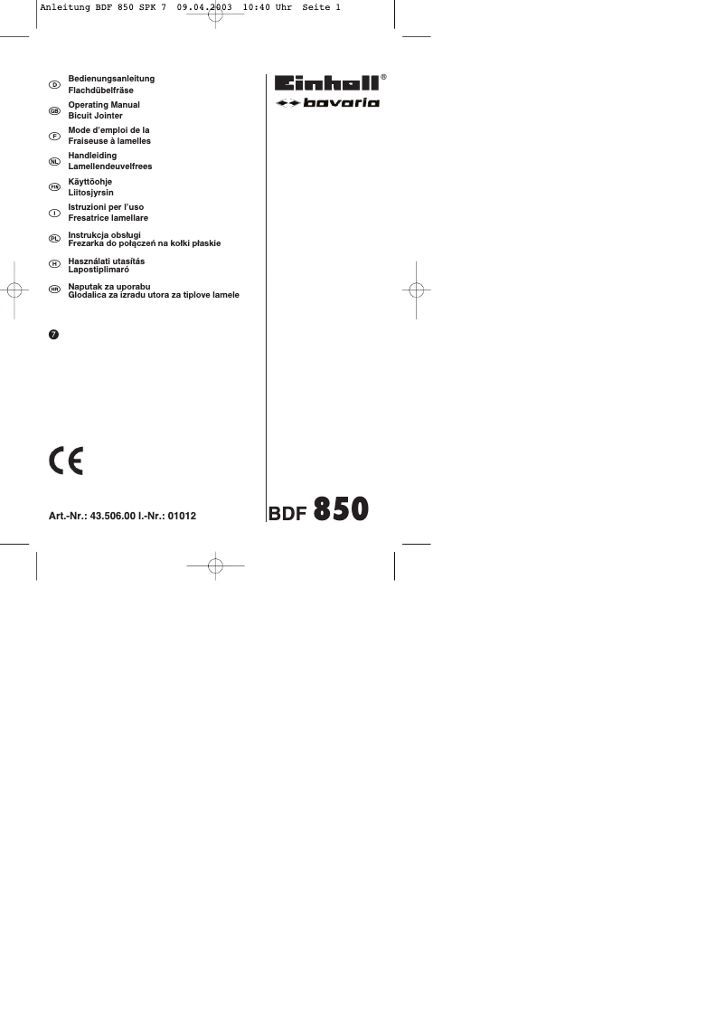 Page n°1 - Manuel utilisateur Bavaria by Einhell BDF 850