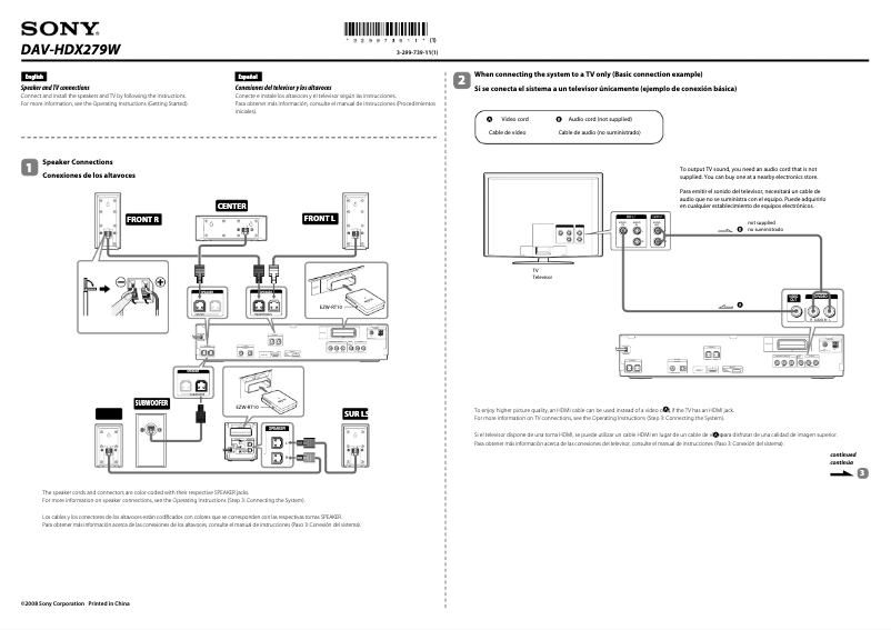 Imagen de la primera página del manual del dispositivo DAV-HDX279W