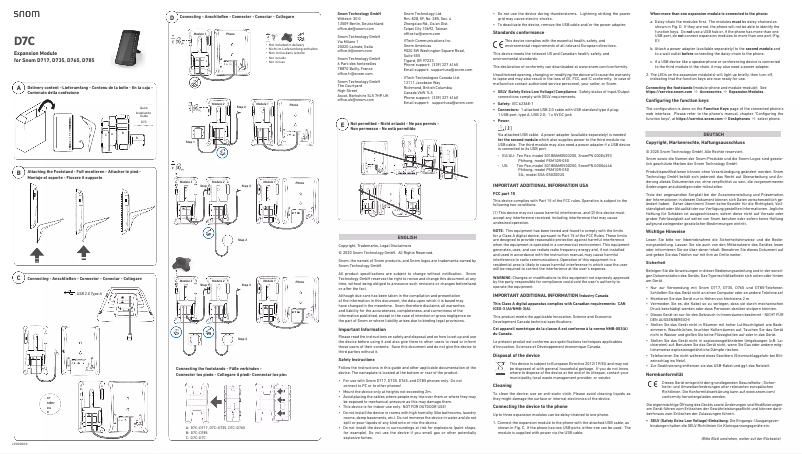 Page 1 de la notice Guide de démarrage rapide Snom D7C