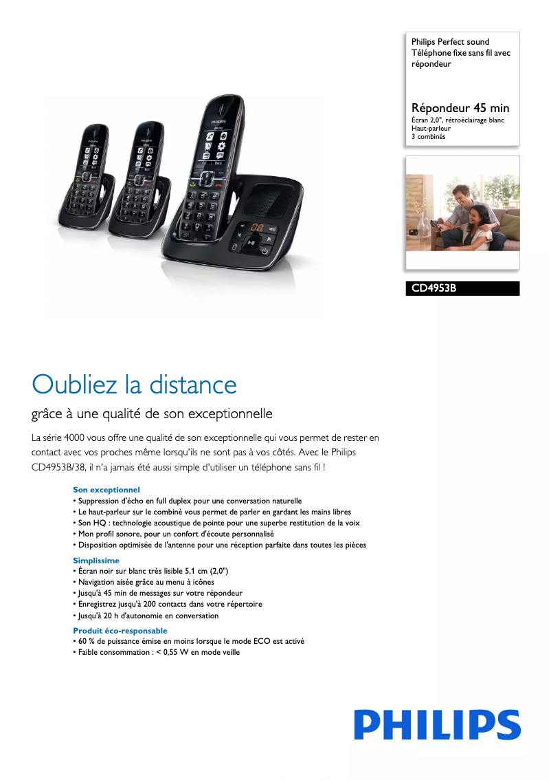 Página 1 del manual Ficha técnica Philips Perfect sound CD4953B