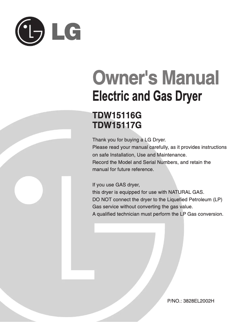 Página 1 del manual Manual de usuario LG TDW15116G