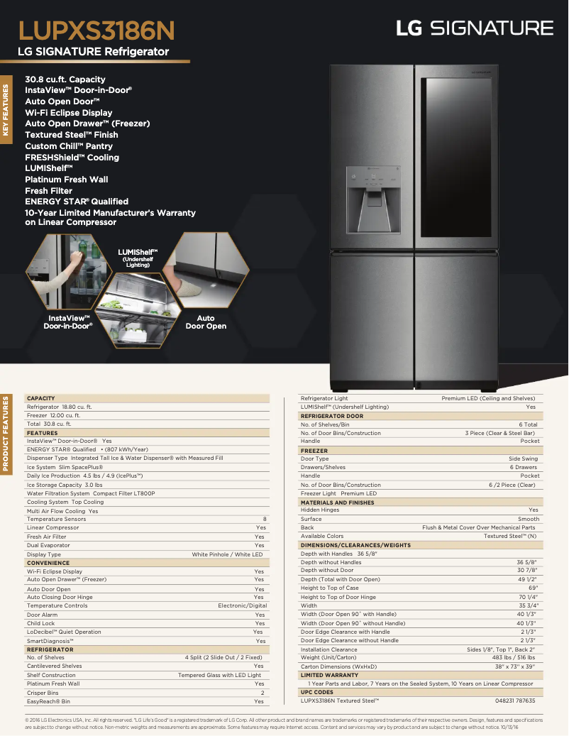 Page 1 de la notice Fiche technique LG LUPXS3186