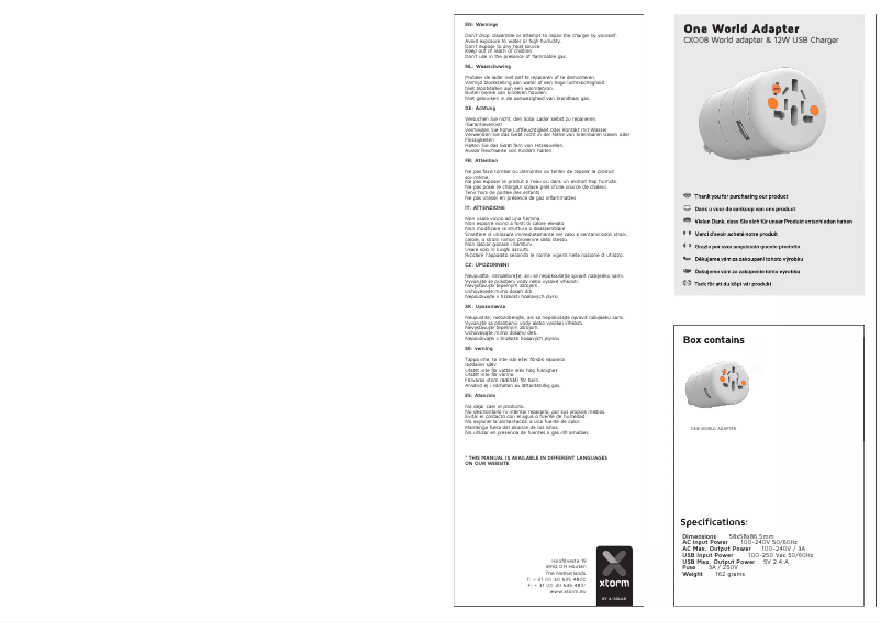 Page 1 de la notice Manuel utilisateur Xtorm CX008