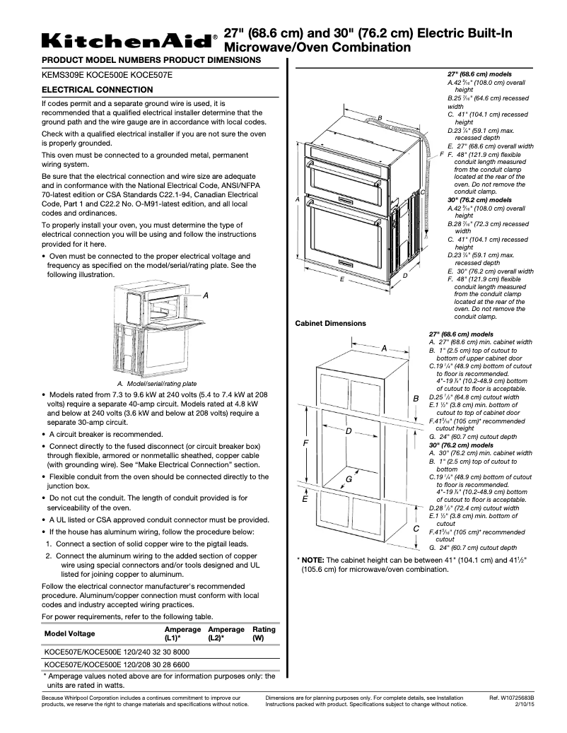 Page n°1 - Fiche technique KitchenAid KOCE507EWH