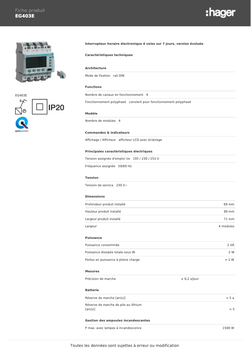Image de la première page du manuel de l'appareil EG403E