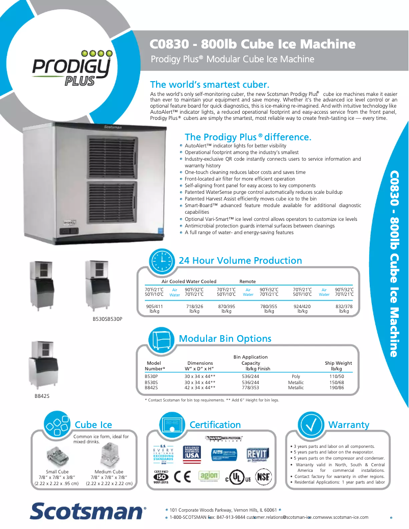 Page 1 de la notice Fiche technique Scotsman C0830SA-32