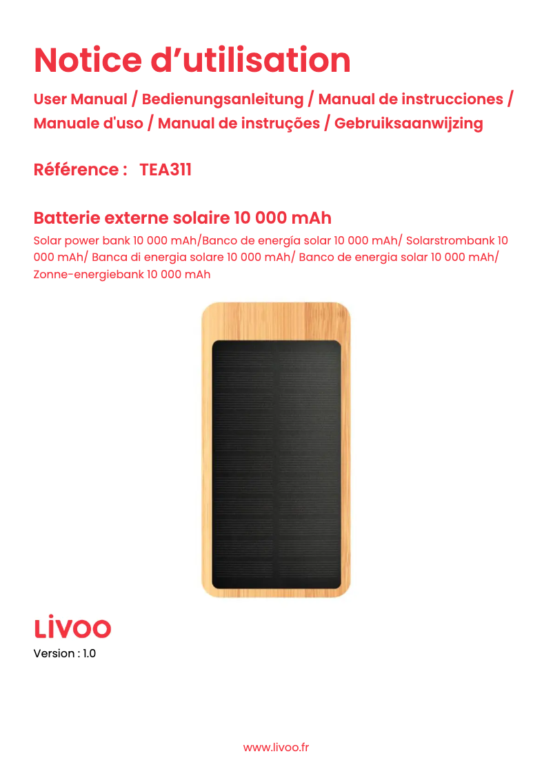 Page 1 de la notice Manuel utilisateur Livoo TEA311