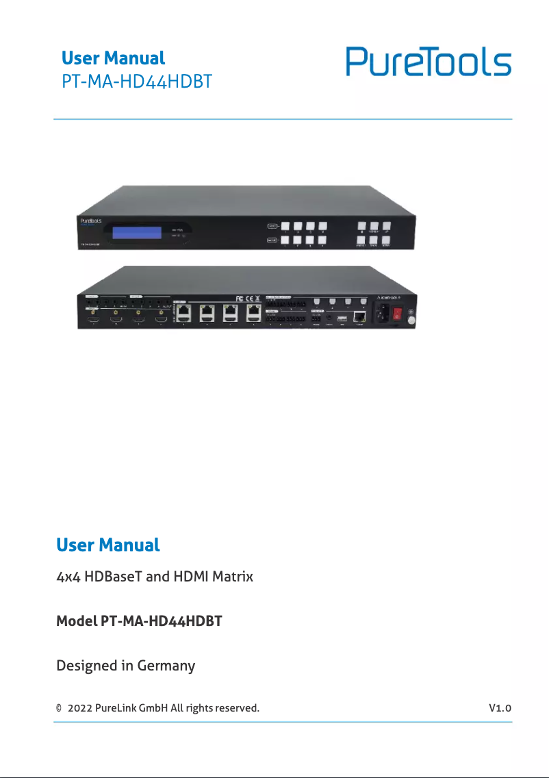 Image de la première page du manuel de l'appareil PT-MA-HD44DA