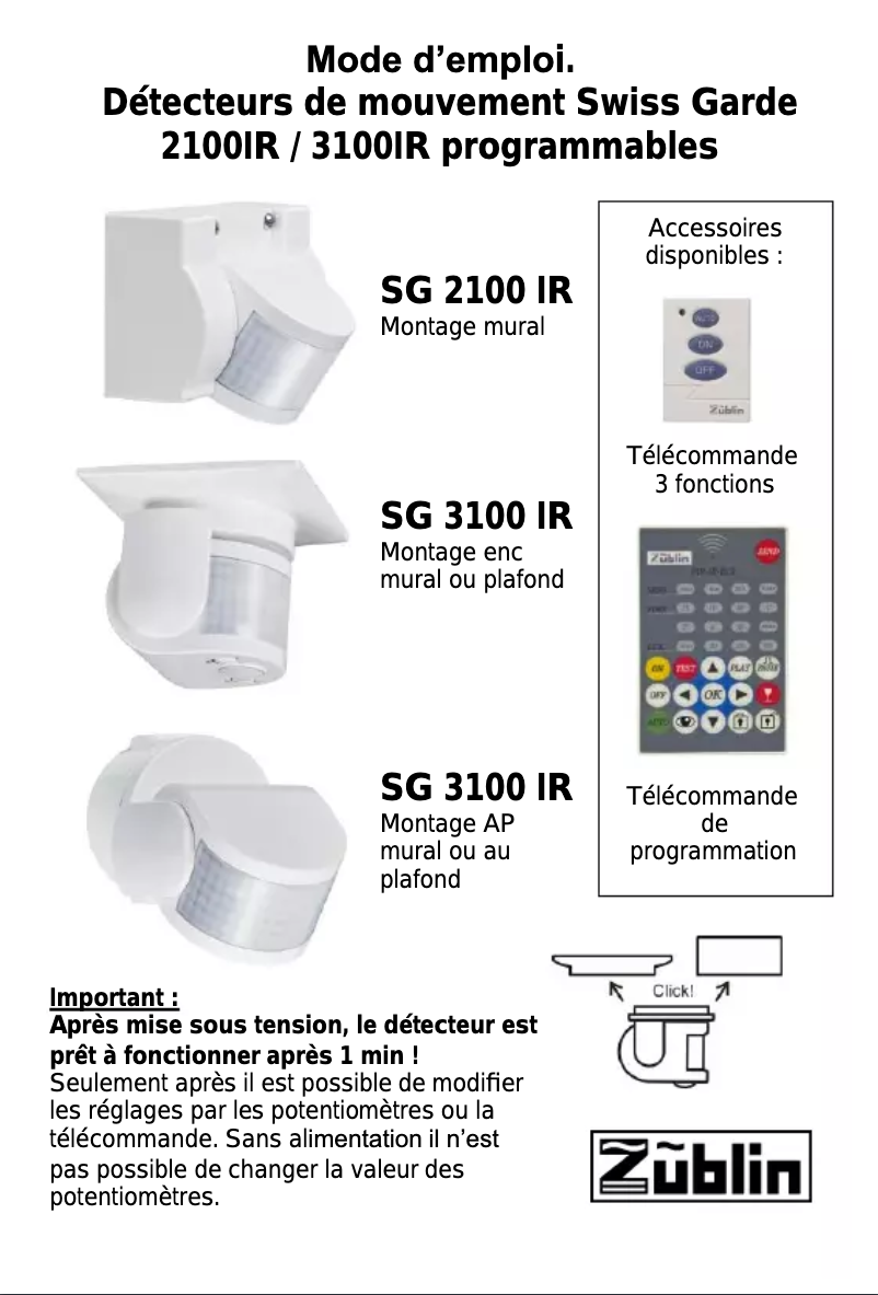 Image de la première page du manuel de l'appareil Swiss Garde SG 2100 IR