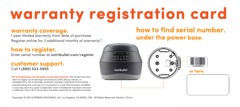 Page 1 de la notice Informations de garantie NutriBullet EveryGrain