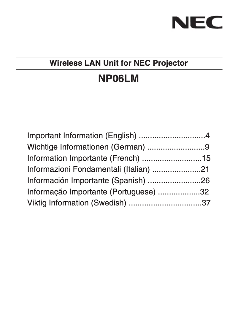 Página 1 del manual Manual de usuario NEC NP06LM