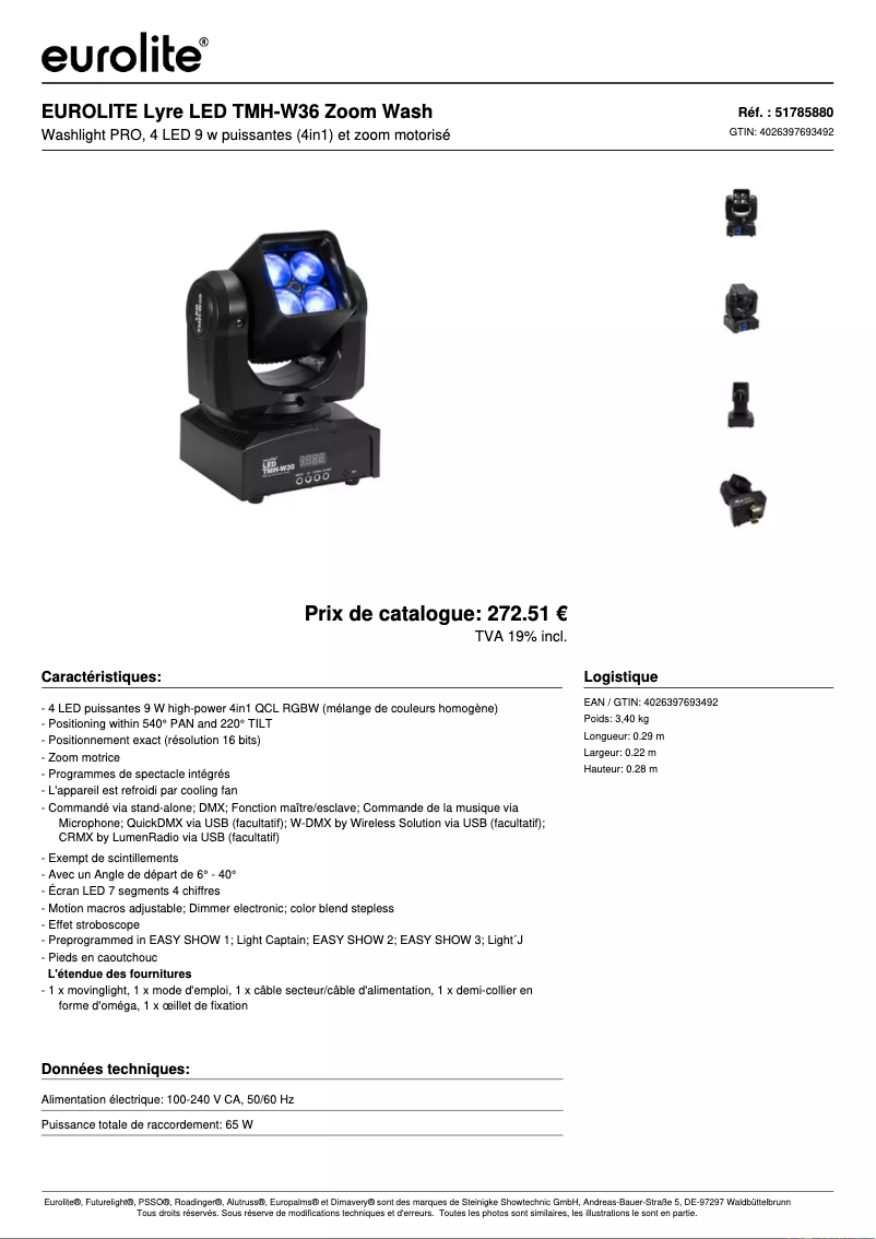 Page n°1 - Fiche technique Eurolite LED TMH-W36