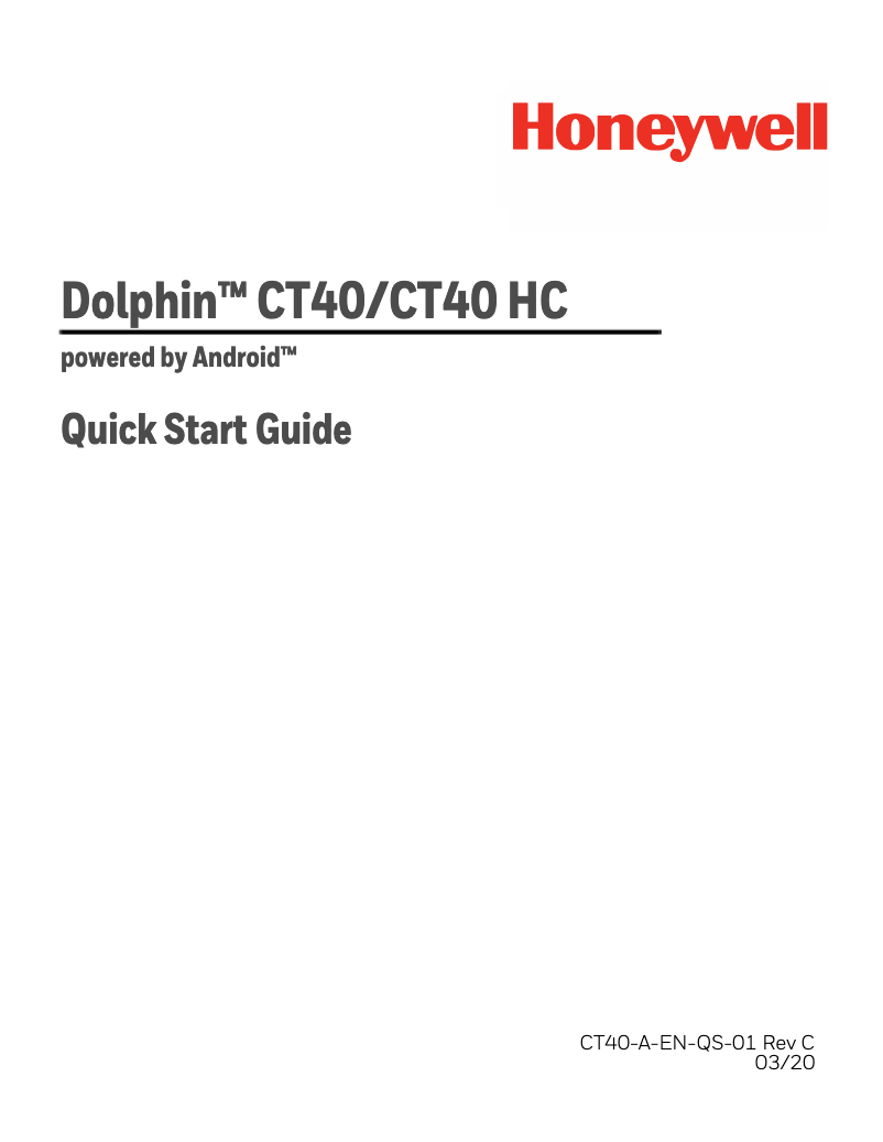 Page n°1 - Manuel utilisateur Honeywell Dolphin CT40 HC