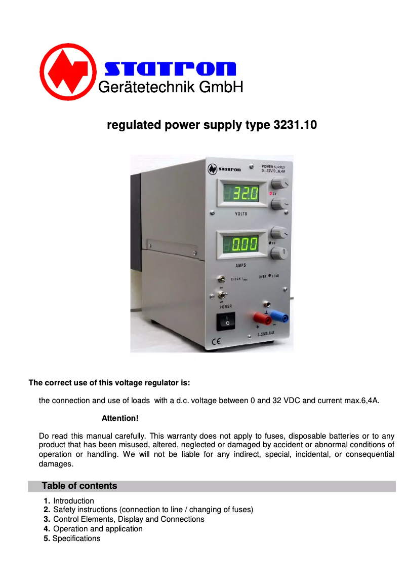 Page 1 de la notice Manuel utilisateur Statron 3231.10