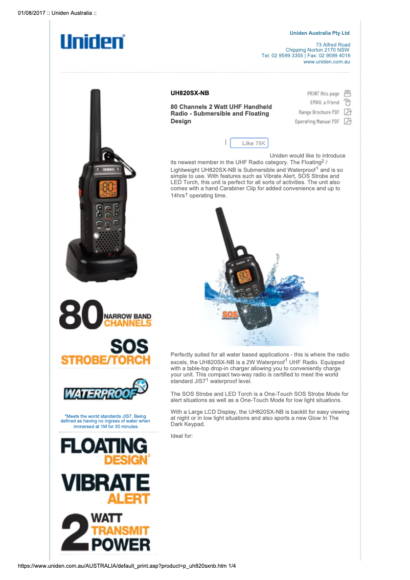 Page n°1 - Manuel utilisateur Uniden UH820SX-NB