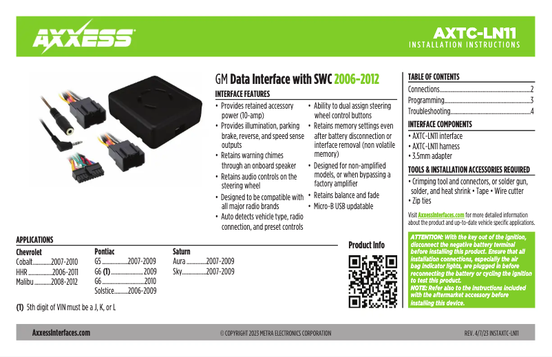 Image de la première page du manuel de l'appareil AXTC-LN11