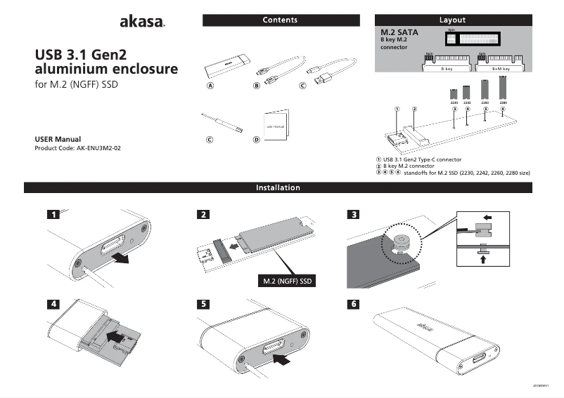 Page 1 de la notice Manuel utilisateur Akasa AK-ENU3M2-BK