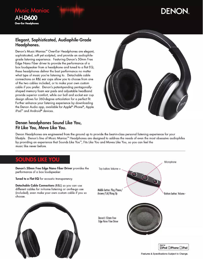 Imagen de la primera página del manual del dispositivo AH-D600