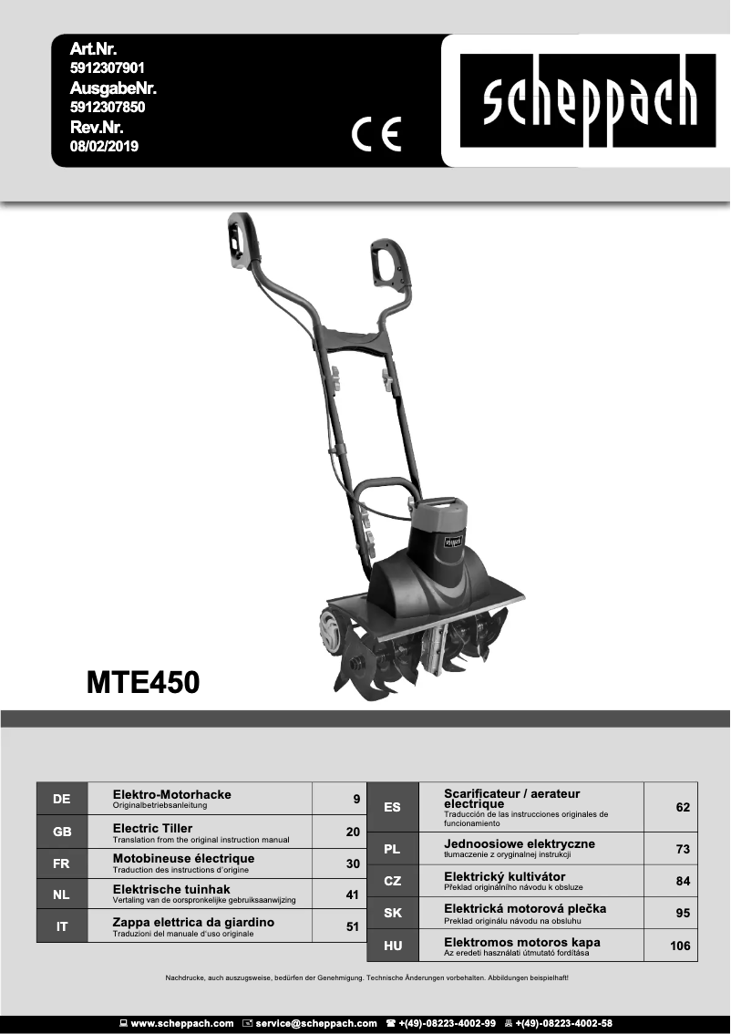 Page 1 de la notice Manuel utilisateur Scheppach MTE450