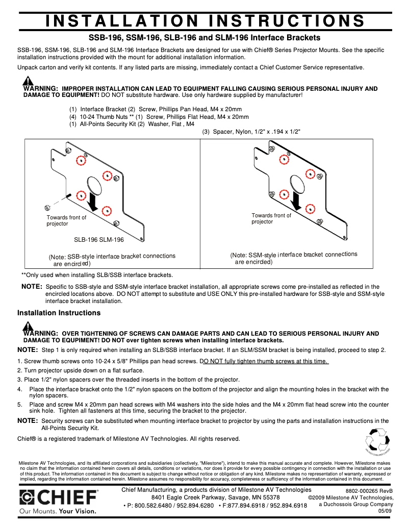 Page 1 de la notice Manuel utilisateur Chief RSMA196
