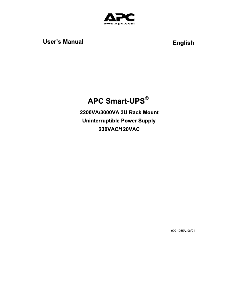 Page 1 de la notice Manuel utilisateur APC SU2200RMXL3U