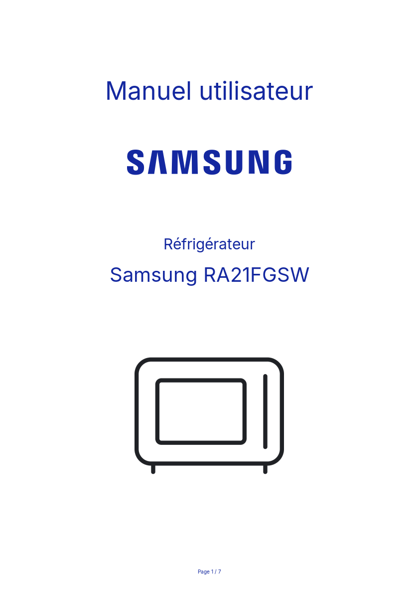 Image de la première page du manuel de l'appareil RA21FGSW