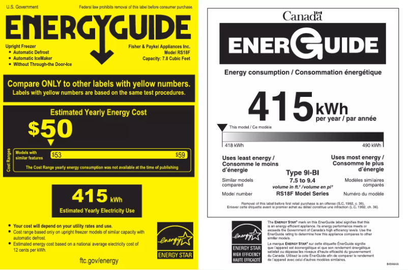 Página 1 del manual Etiqueta energética Fisher & Paykel RS1884FLJ1