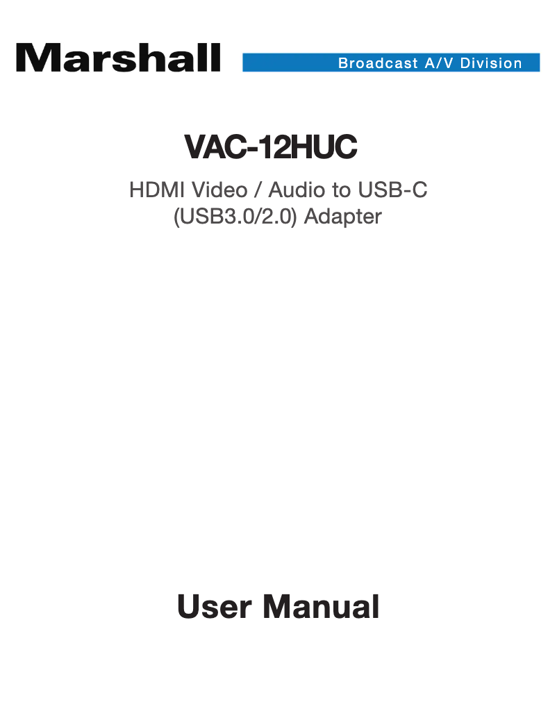 Page n°1 - Manuel utilisateur Marshall Electronics VAC-12HUC