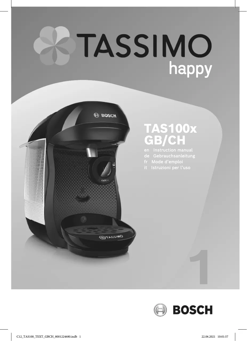 Page n°1 - Manuel utilisateur Bosch Tassimo Happy TAS1002N6