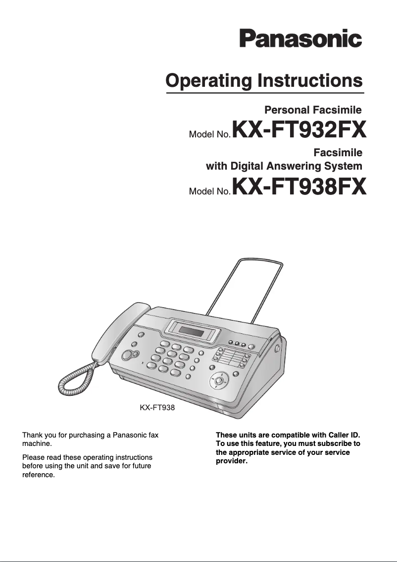 Image de la première page du manuel de l'appareil KX-FT932FX