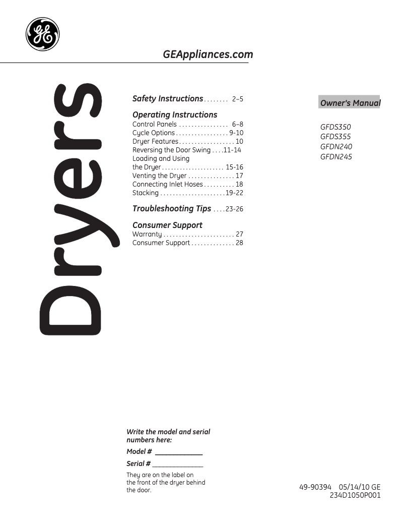 Page n°1 - Manuel utilisateur GE GFDN245GLMV