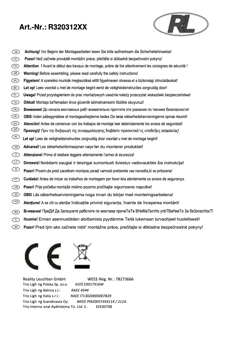 Page n°1 - Manuel utilisateur Trio Lighting Lupos