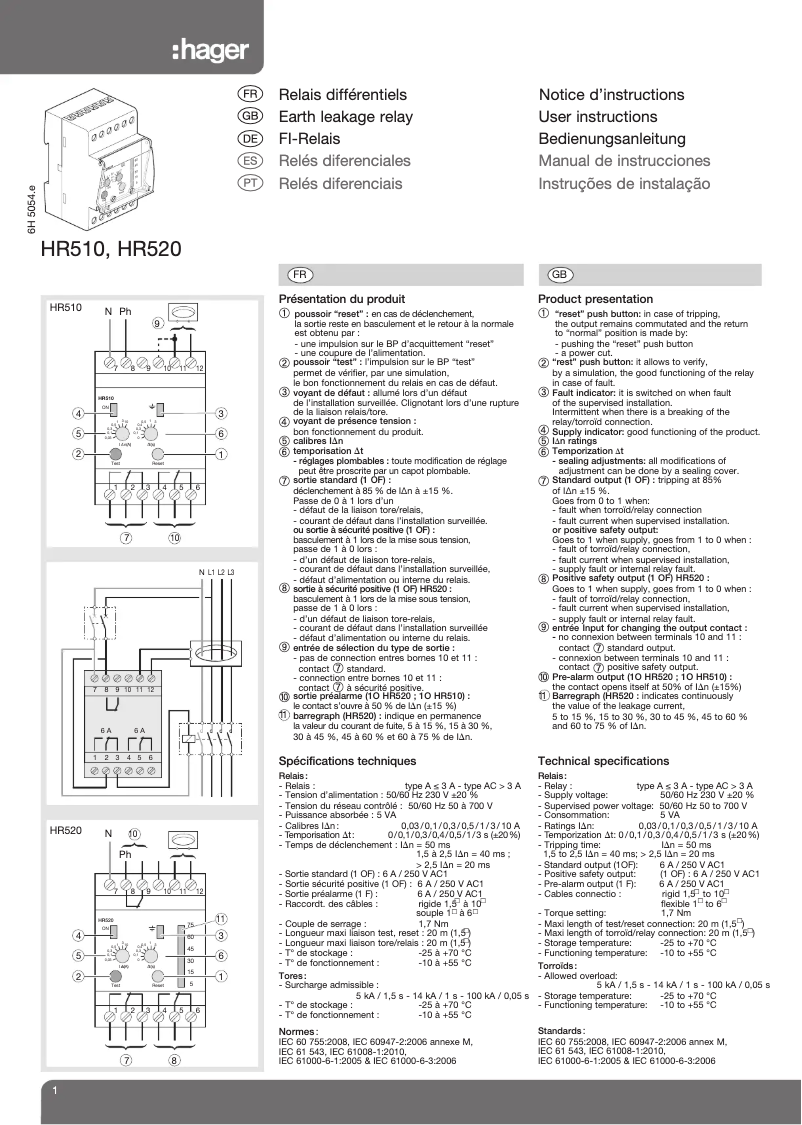 Page 1 de la notice Manuel utilisateur Hager HR510