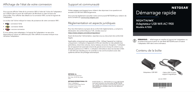 Page 1 de la notice Guide d'installation Netgear Nighthawk A7000