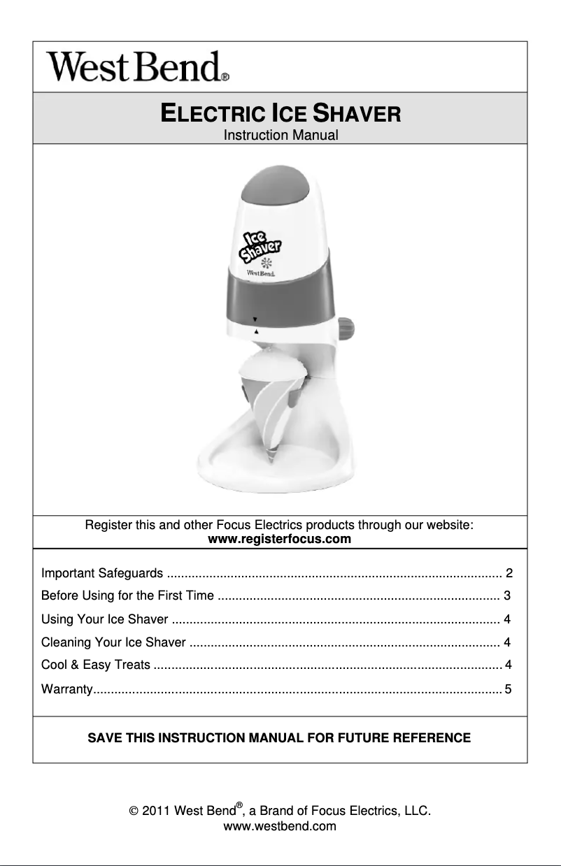 Image de la première page du manuel de l'appareil Ice Shaver SIT12023