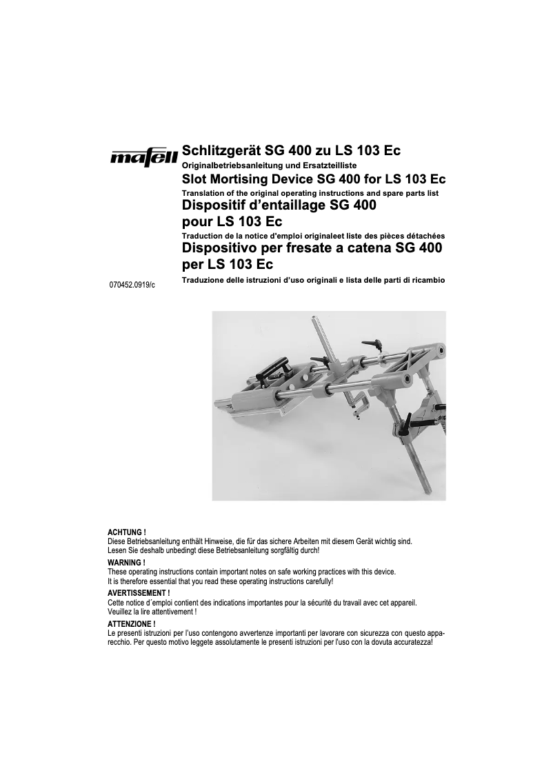 Page n°1 - Manuel utilisateur Mafell SG 400