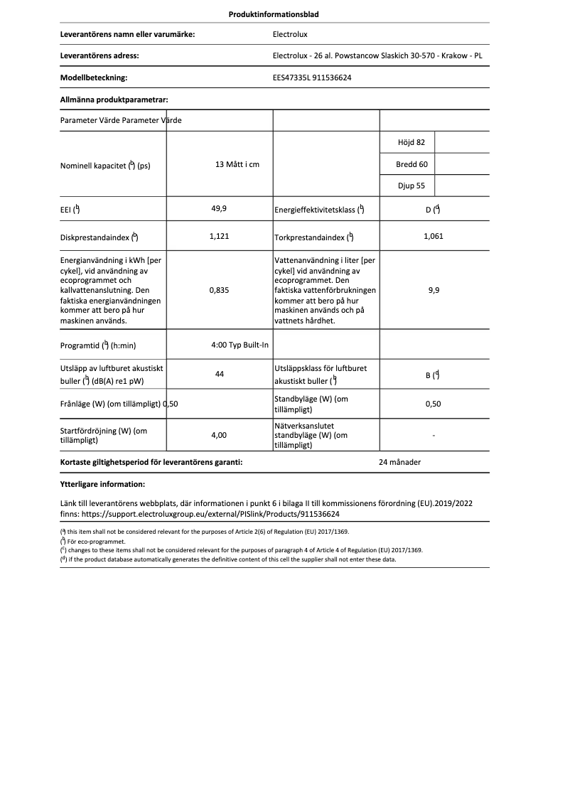 Page 1 de la notice Manuel utilisateur Electrolux EES47335L