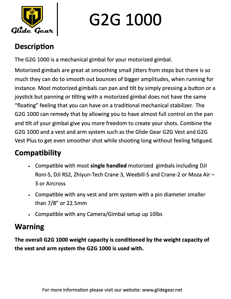 Page n°1 - Manuel utilisateur Glide Gear G2G 1000
