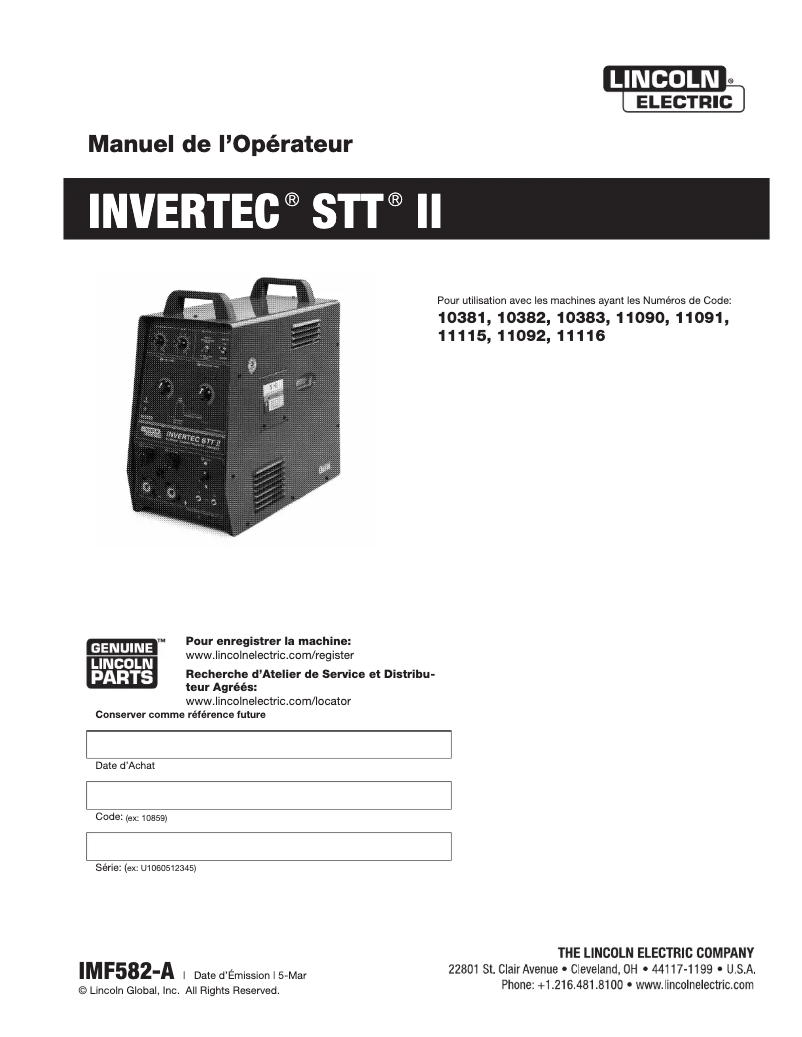 Image de la première page du manuel de l'appareil Invertec STT II