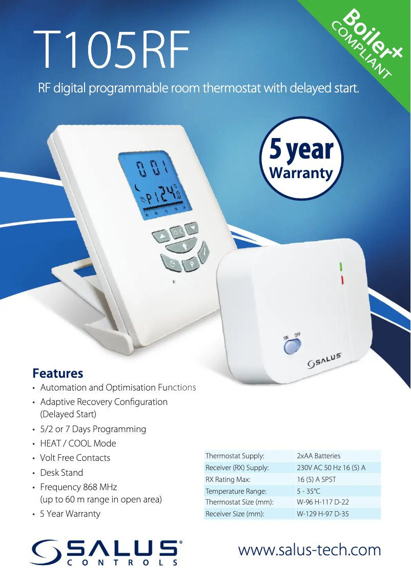 Página 1 del manual Ficha técnica Salus T105RF