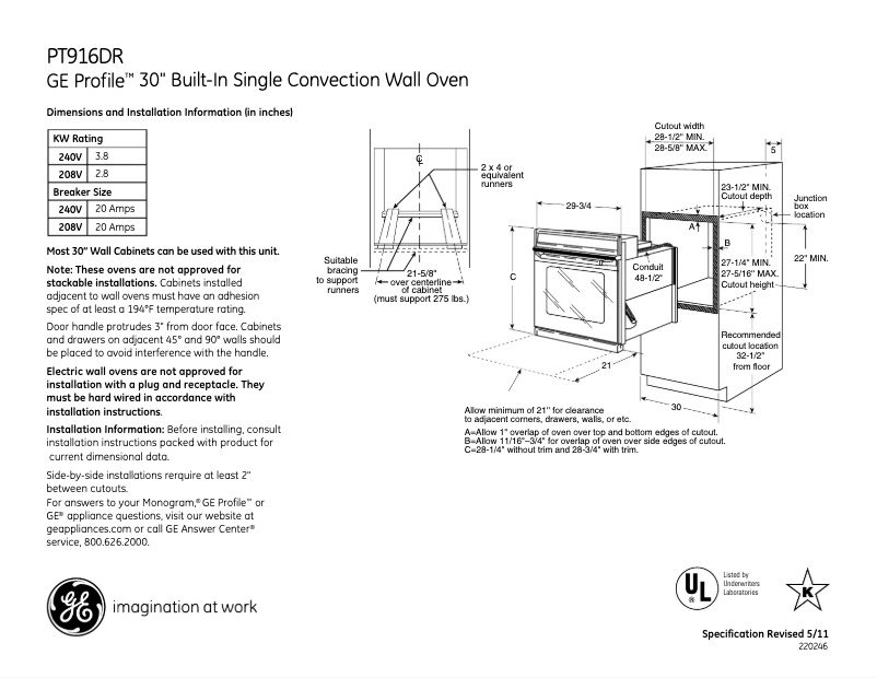 Page n°1 - Fiche technique GE Profile PT916DRCC