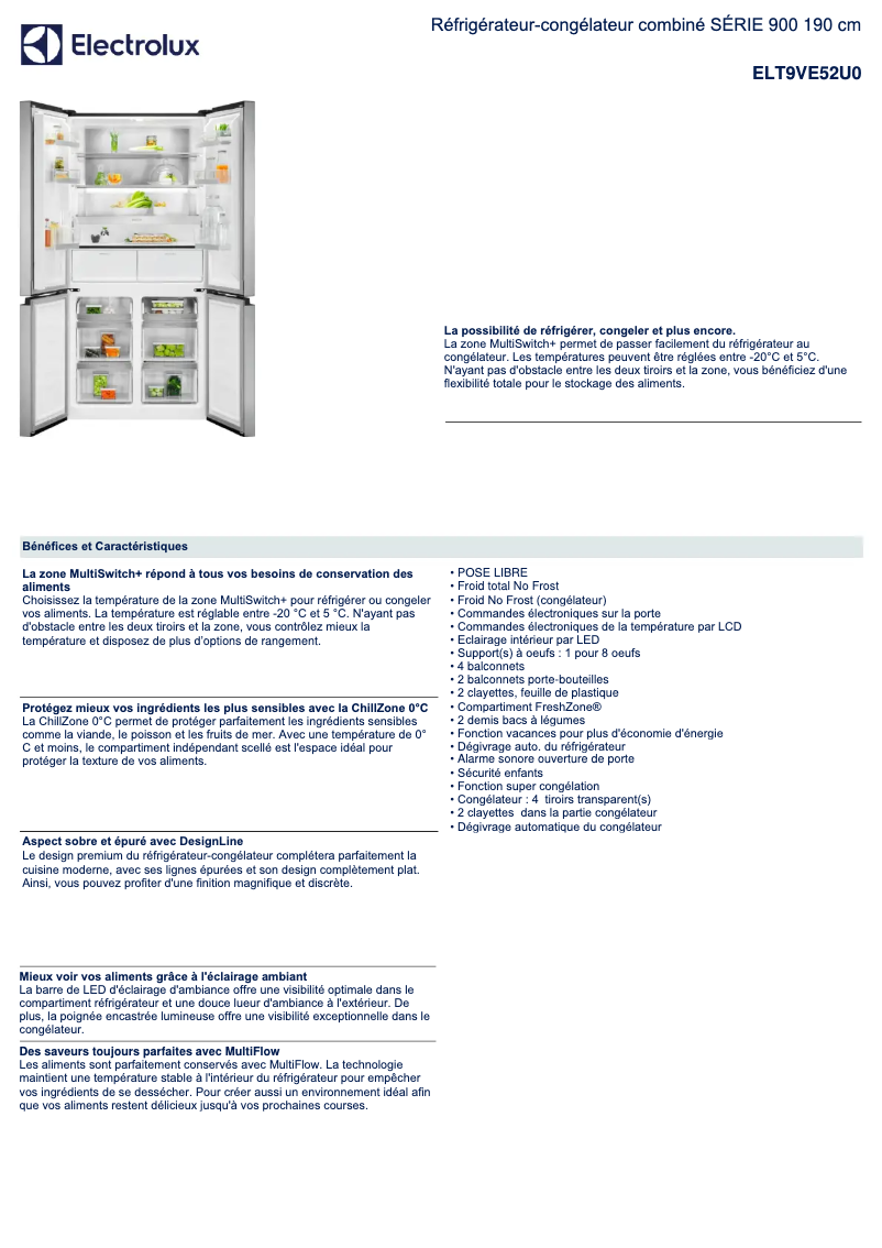 Page 1 de la notice Fiche technique Electrolux ELT9VE52U0