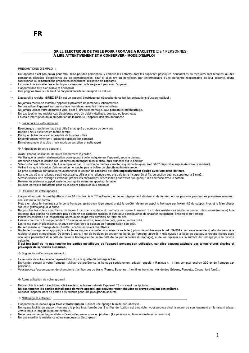 Page n°1 - Manuel utilisateur TTM Brézière 800.092