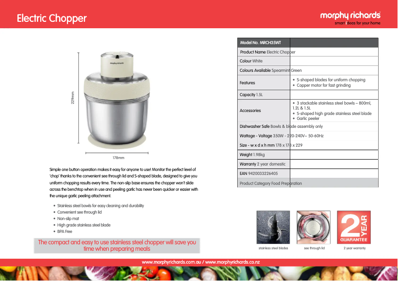 Page 1 de la notice Fiche technique Morphy Richards MRCH35