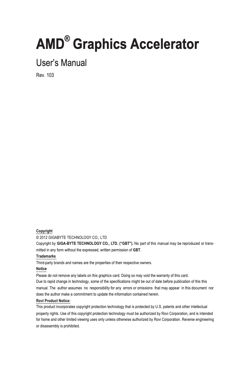 Page n°1 - Manuel utilisateur Gigabyte GV-R928XOC-3GD-GA