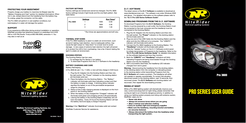 Página 1 del manual Manual de usuario NiteRider Pro 3600