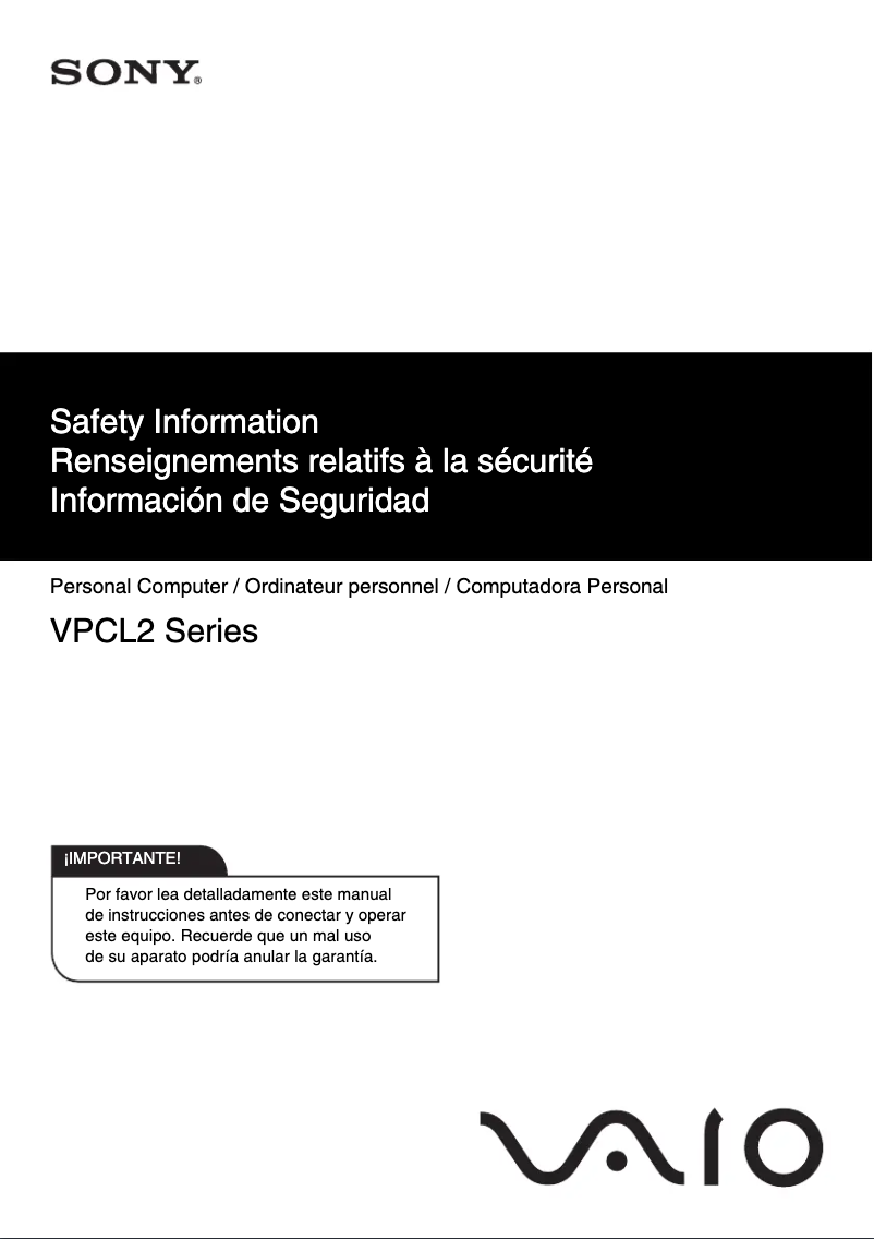 Page n°1 - Instructions de sécurité Sony Vaio VPCL216FX