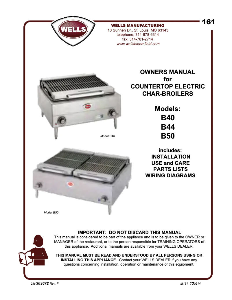 Page 1 de la notice Manuel utilisateur Wells B50