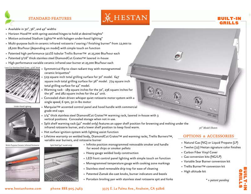 Page 1 de la notice Fiche technique Hestan GMBR36-LP-GG